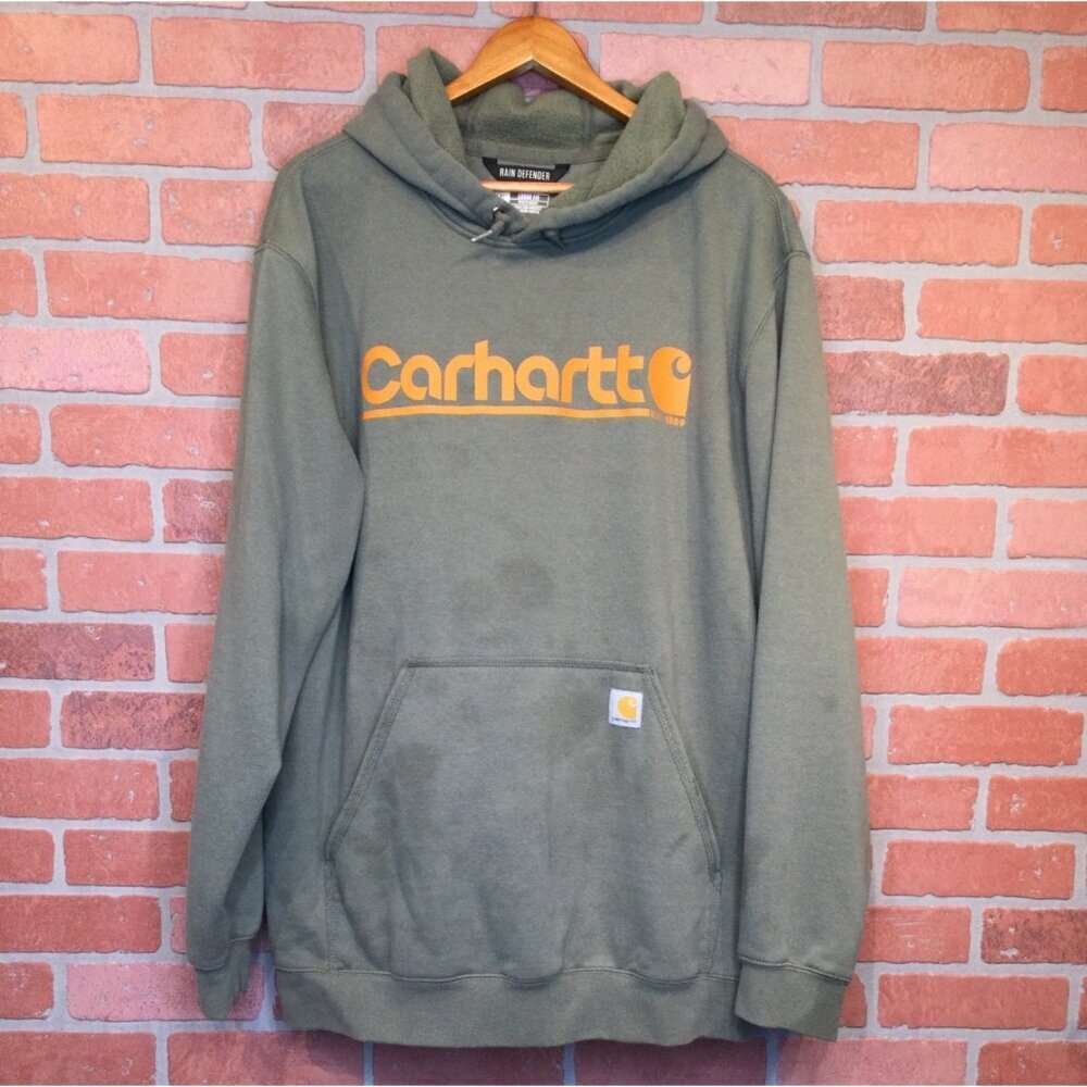 Carhartt Rain Defender Loose Fit Hoodie Mens Size XL Green Grunge Workwear